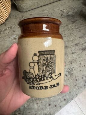 Vintage Brown and Cream Store Jar Vase